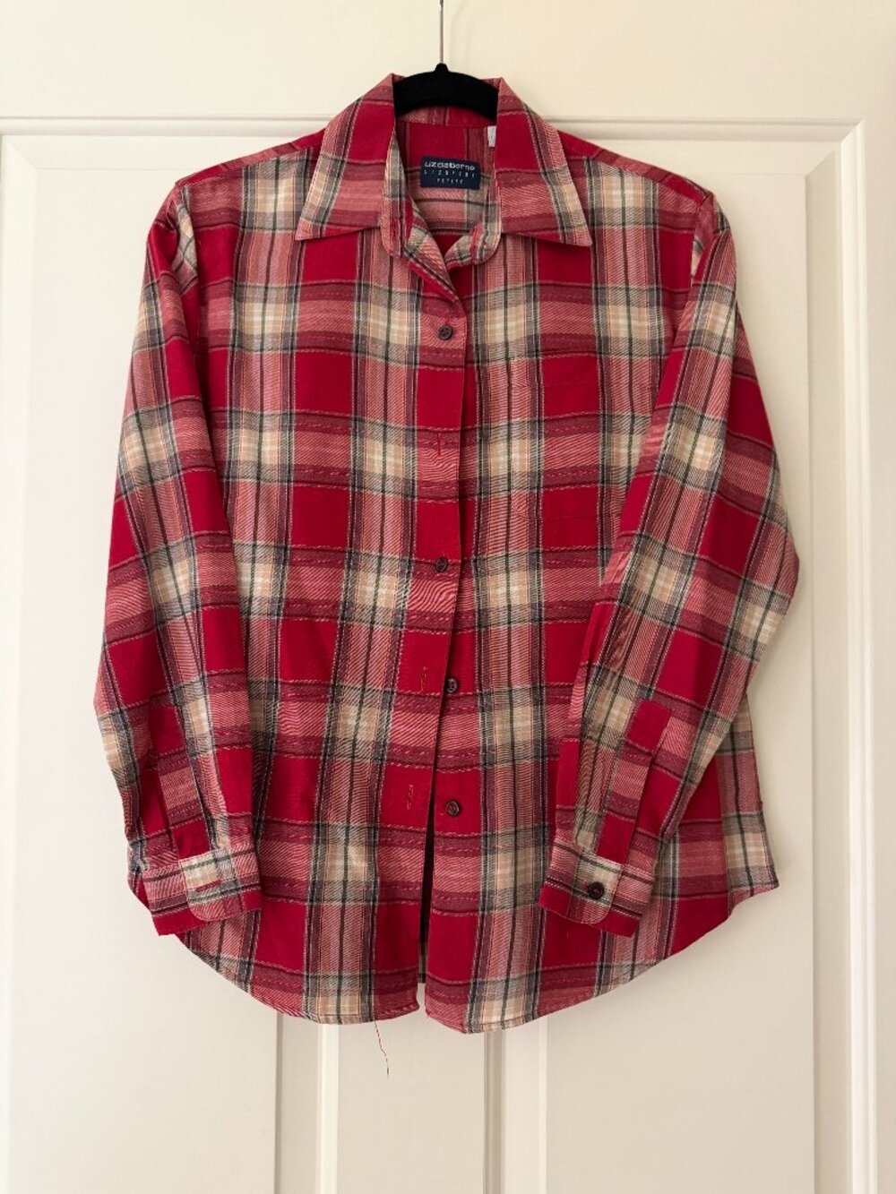 Vintage Liz Claiborne Red/Green/Black Plaid shirt size petite excellent cond